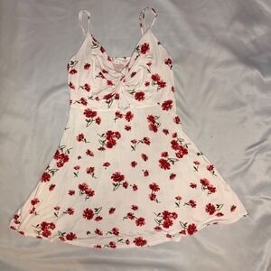 Garage Floral Twist Front Mini Dress White Red Sweetheart Keyhole Size L